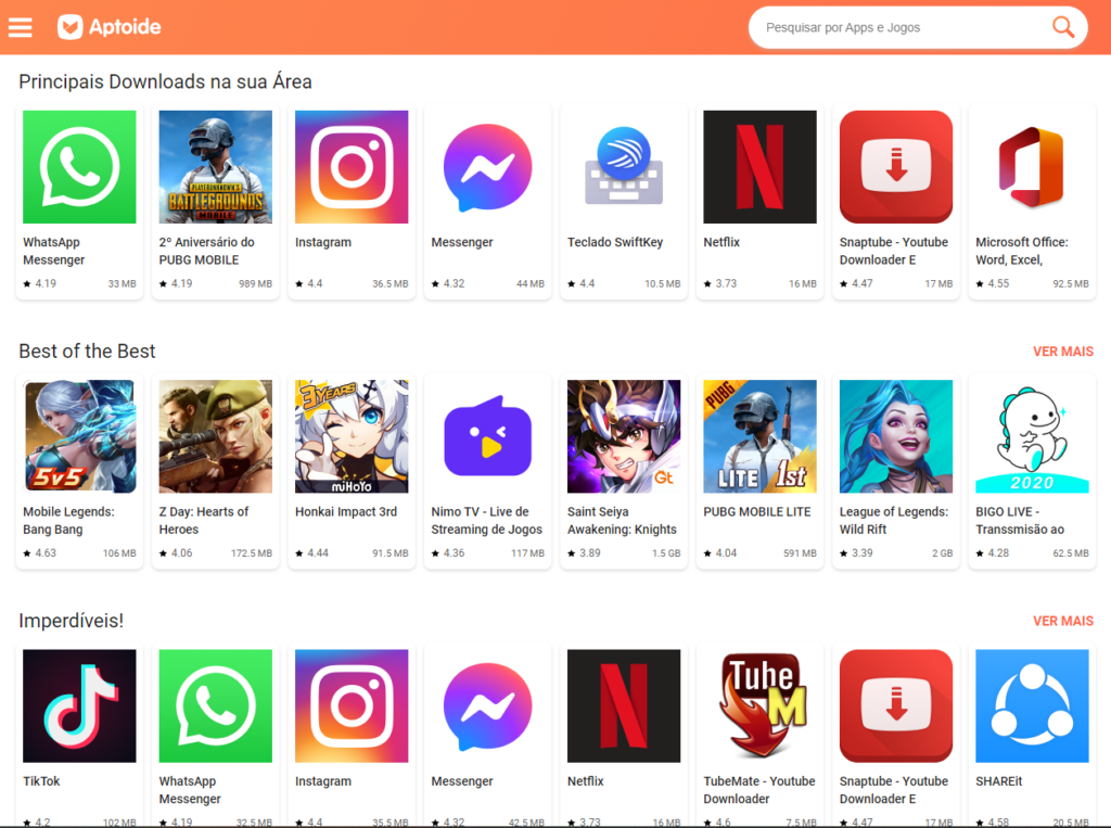 Aptoide conta com muitos aplicativos para download